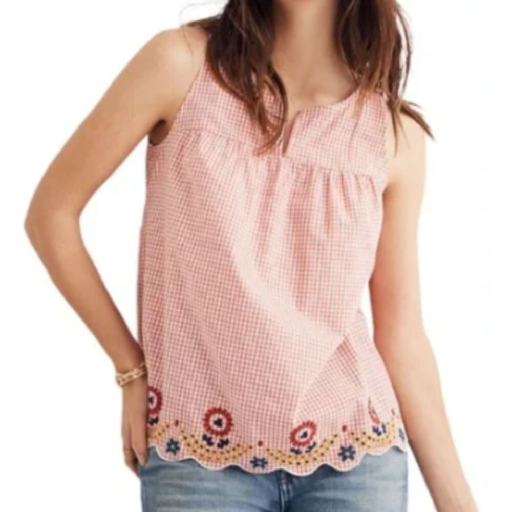 Madewell Embroidered Gingham Tank Top Size XXS